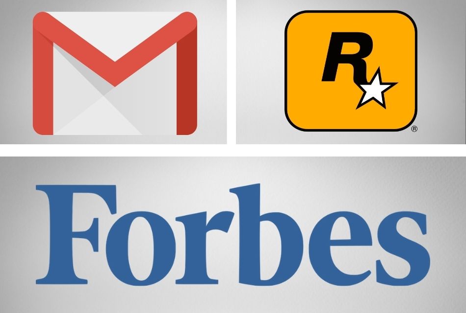 logos of gmail, rockstargames, forbes