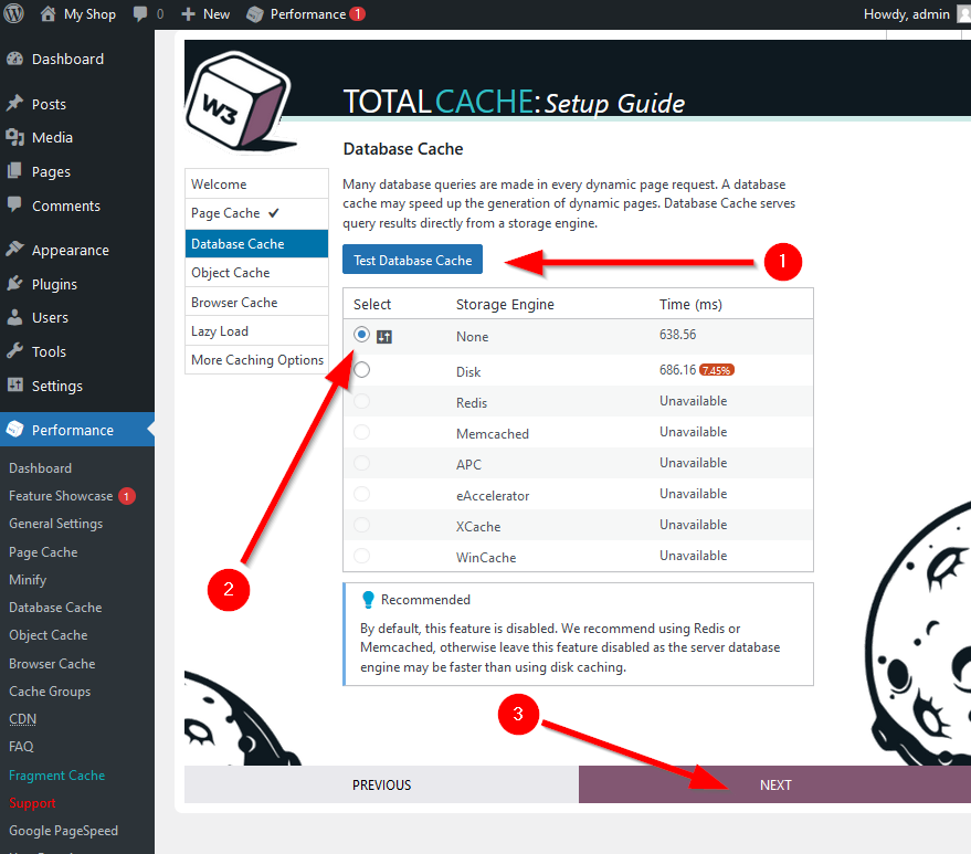 W3 Total Cache database cache test