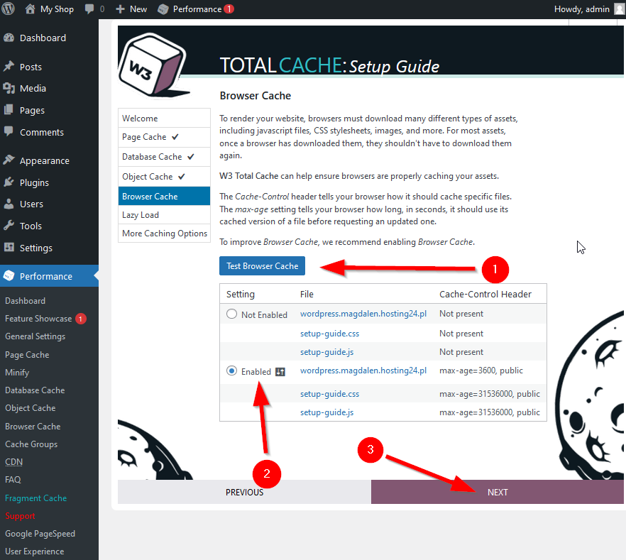 W3 Total Cache test browser cache