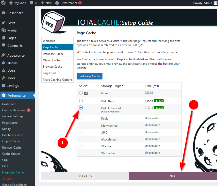 W3 Total Cache test page result